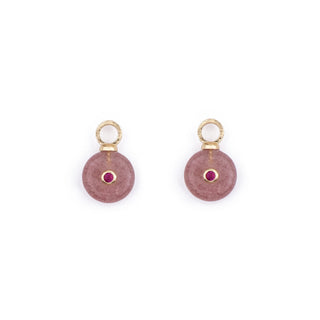 MINI GOLD STRAWBERRY QUARTZ STONE CHARM - HUGGIE