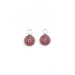 MINI SILVER STRAWBERRY QUARTZ STONE CHARM - HUGGIE