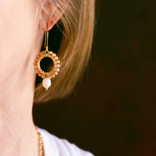 CHAMPAGNE GEM PEARL EARRINGS