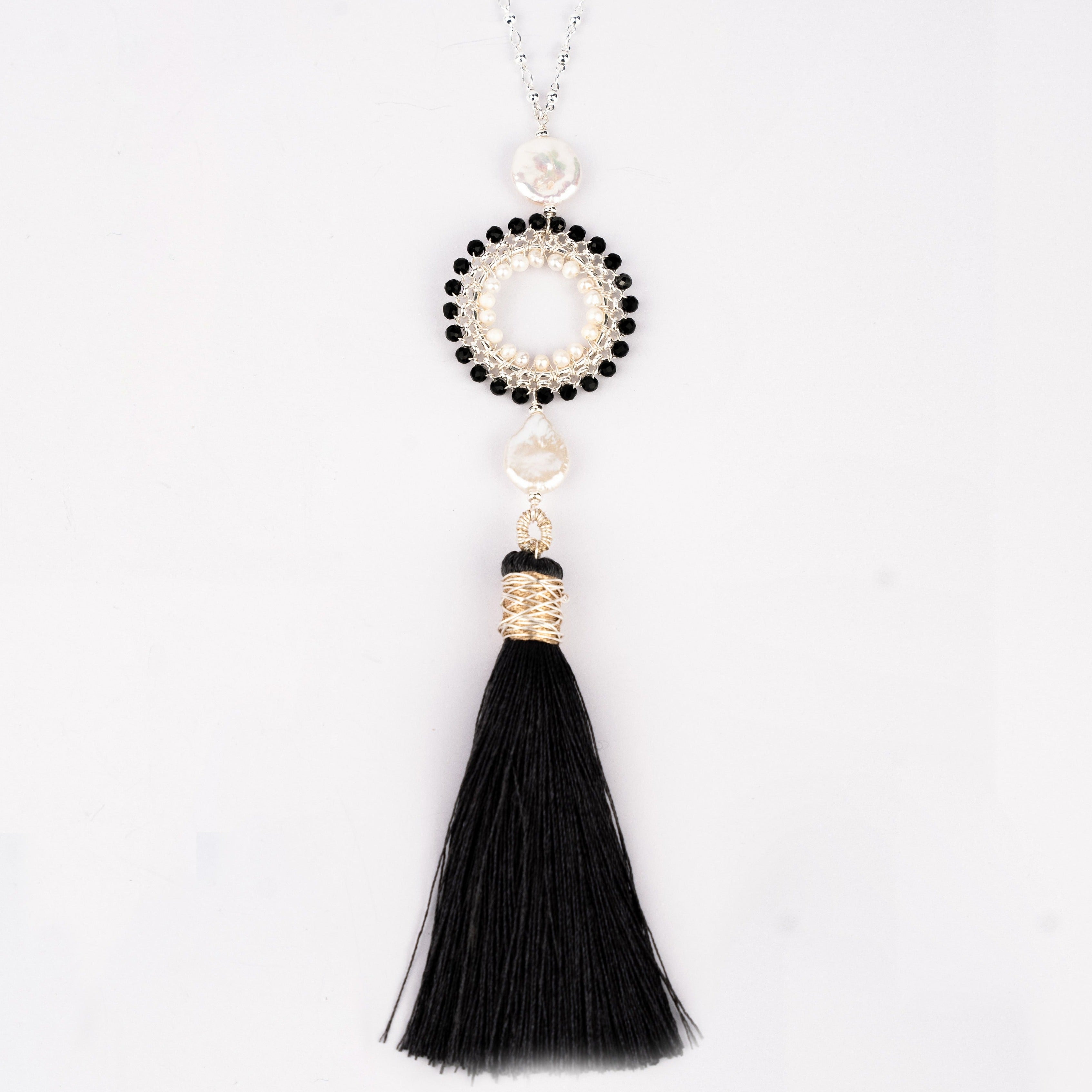 Long white tassel on sale necklace