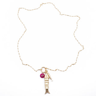 FUCHSIA AGATE LONG FISH NECKLACE