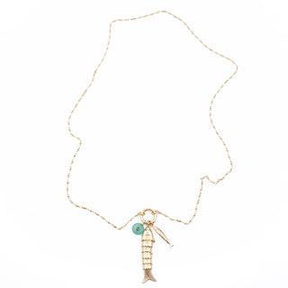 GREEN AVENTURINE LONG FISH NECKLACE