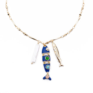 NAVY BLUE LONG FISH NECKLACE