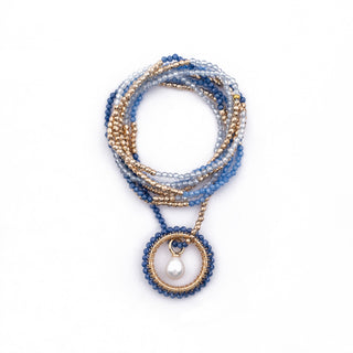GOLD SUMMER BLUE HAYLEY NECKLACE (WITH PEARL CHARM)