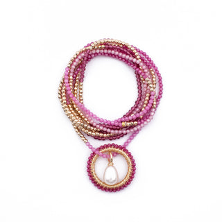 GOLD SUMMER PINK HAYLEY NECKLACE (WITH PEARL CHARM)