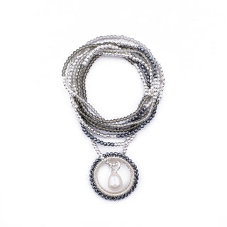 SILVER BLACK HAYLEY NECKLACE (WITH PEARL CHARM)