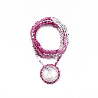 SILVER SUMMER PINK HAYLEY NECKLACE (WITH PEARL CHARM)