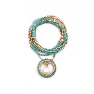 GOLD SUMMER GREEN HAYLEY NECKLACE (WITH PEARL CHARM)