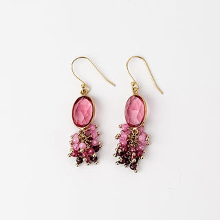PINK TOURMALINE CASCADING BEZEL EARRING