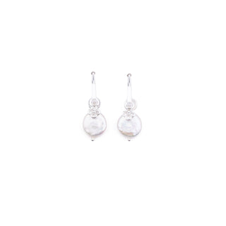 SILVER FLEUR COIN PEARL EARRINGS
