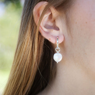 SILVER COIN PEARL HUGGIE CHARM