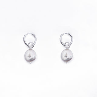 SILVER COIN PEARL HUGGIE CHARM