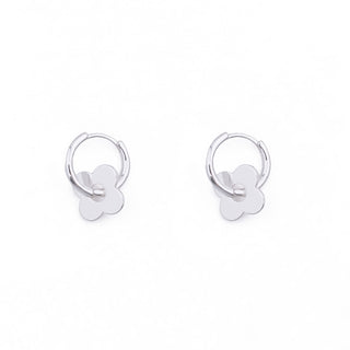 SILVER FOUR LEAF FLOWER HUGGIE CHARM