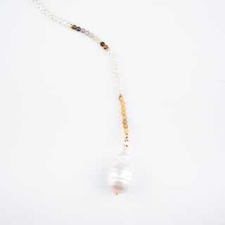 TOURMALINE AND PEARL LARIAT NECKLACE