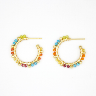 SMALL BALL HOOPS WITH MIXED GEMSTONES